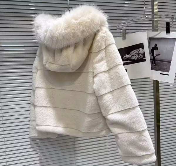 Women Fashion Hooded Faux Fur Warm Jacket