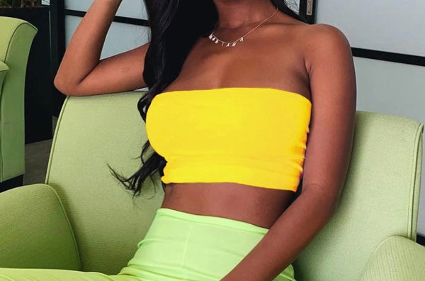 Women Yellow Sexy Fashion Strapless Tube Top