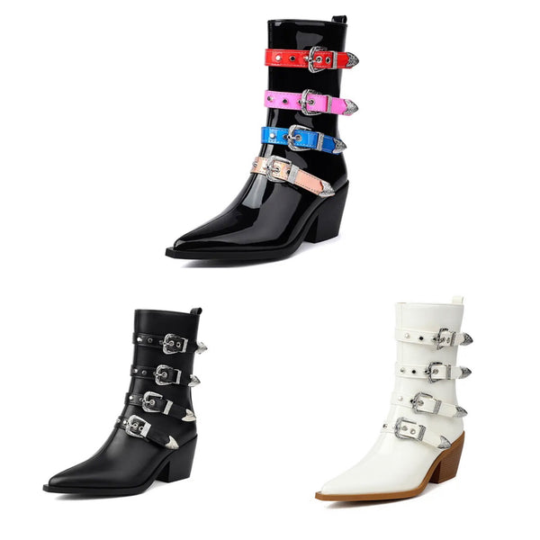 Women Fashion Faux Leather Buckled Ankle Boots