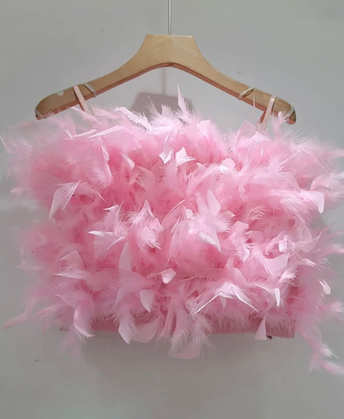 Women Sexy Fashion Feather Crop Top