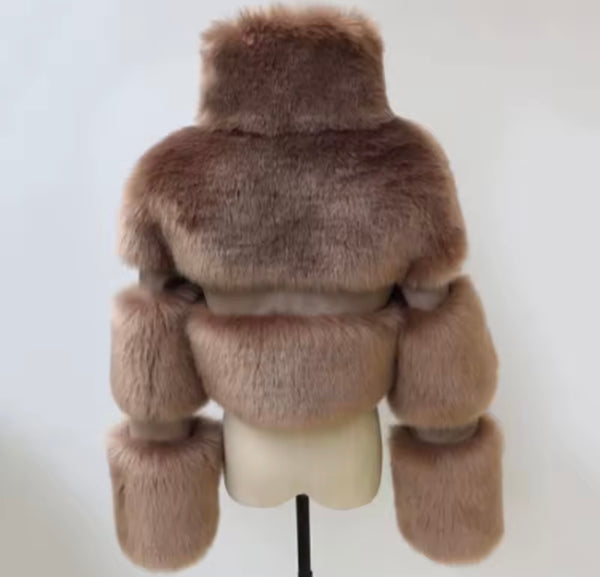 Women Fashion Solid Color Faux Fur Short Jacket