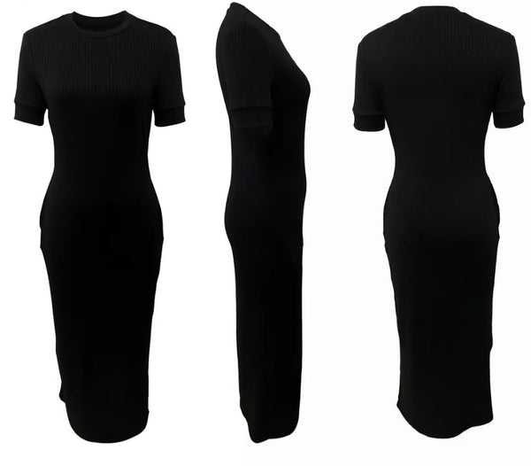 Women Solid Color Short Sleeve Ribbed Sexy Maxi Dress