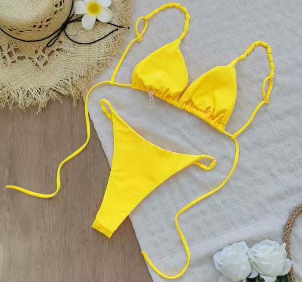 Women Sexy Yellow Bikini Mesh Cover Up Set