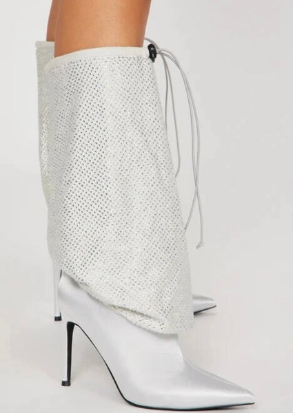 Women Fashion Sequins Drawstring Knee High Boots