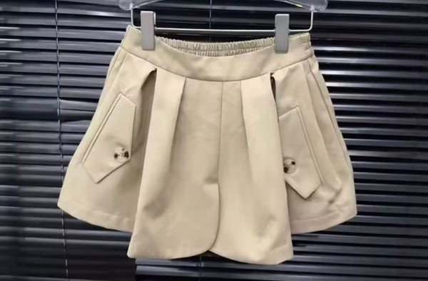 Women Lace Collar Sleeveless Button Up Two Piece Pleated Skirt Set