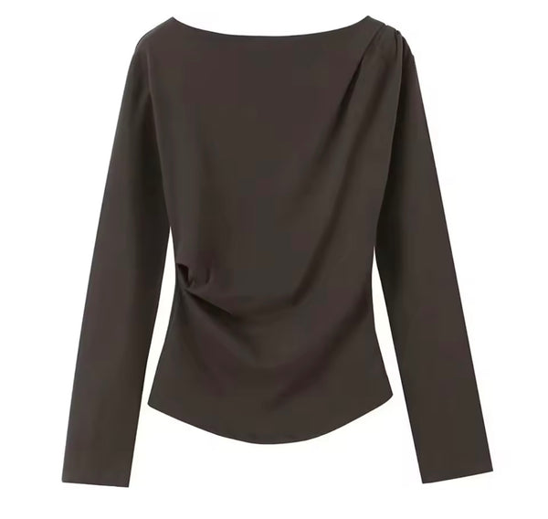 Women Fashion Color Ruched Full Sleeve Top