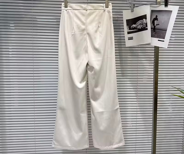 Women Black/White Faux Leather Fashion Wide Leg Pants