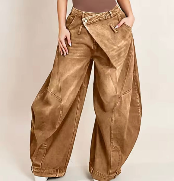 Women Fashion Denim Wrap Wide Leg Pants