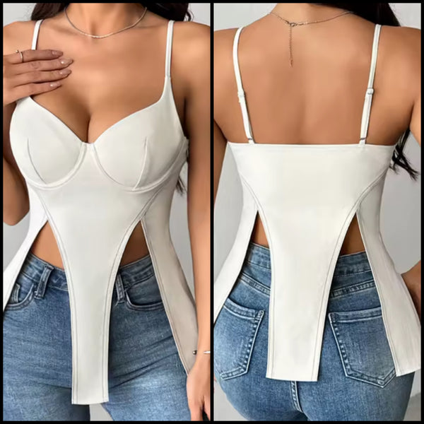 Women White Sleeveless Split Top