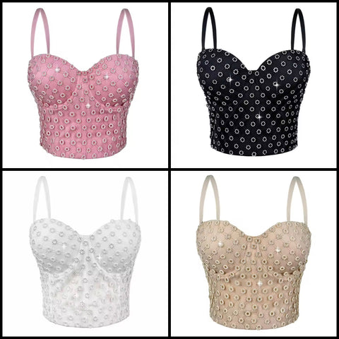 Women Sleeveless Rhinestone Fashion Bra Tank Top