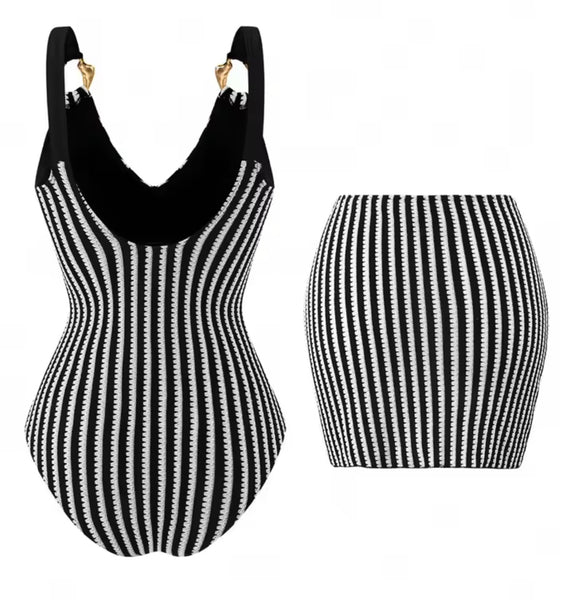 Women Sexy Striped Swimsuit Cover Up Set
