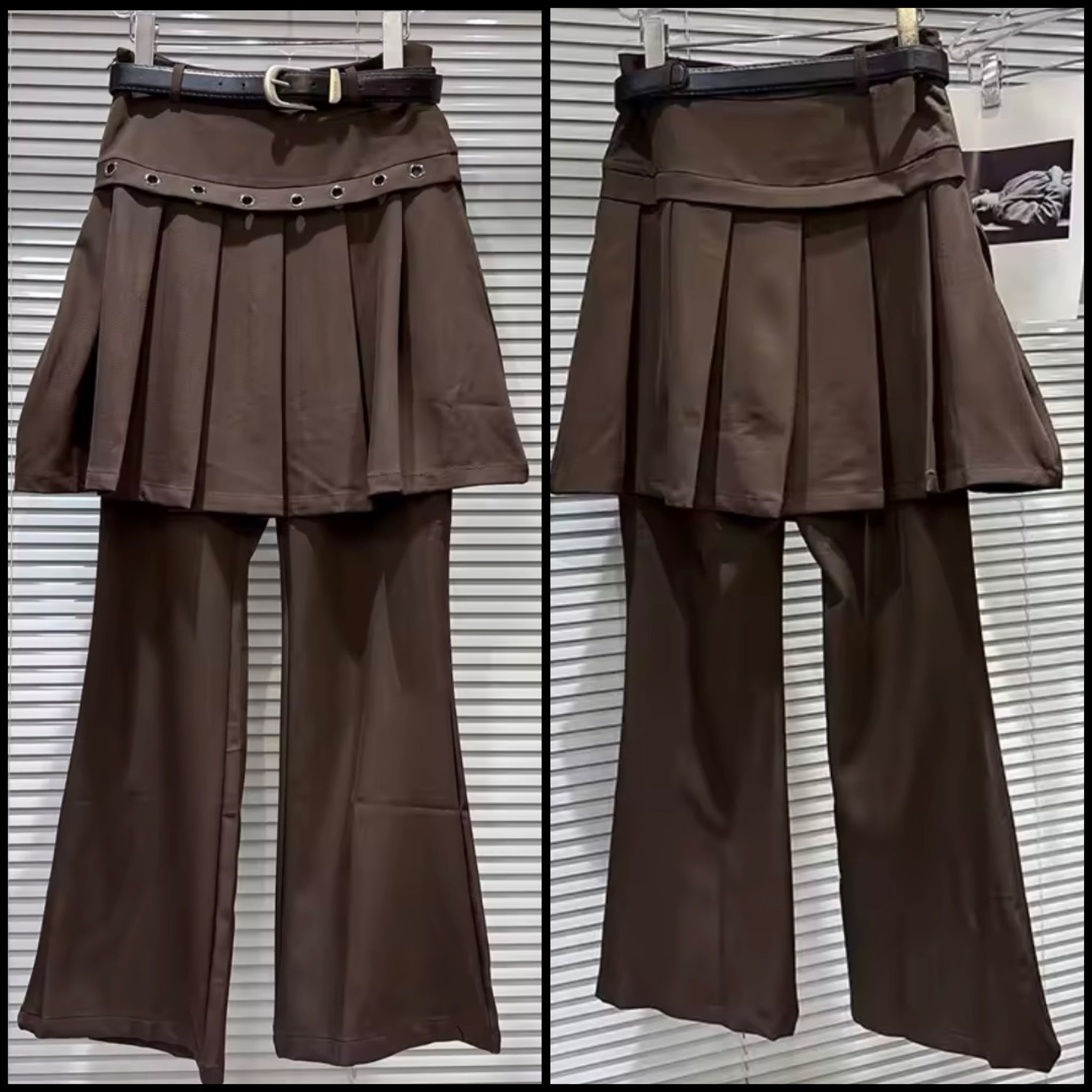 Women Brown Wrap Pleaded Skirt Fashion Pants