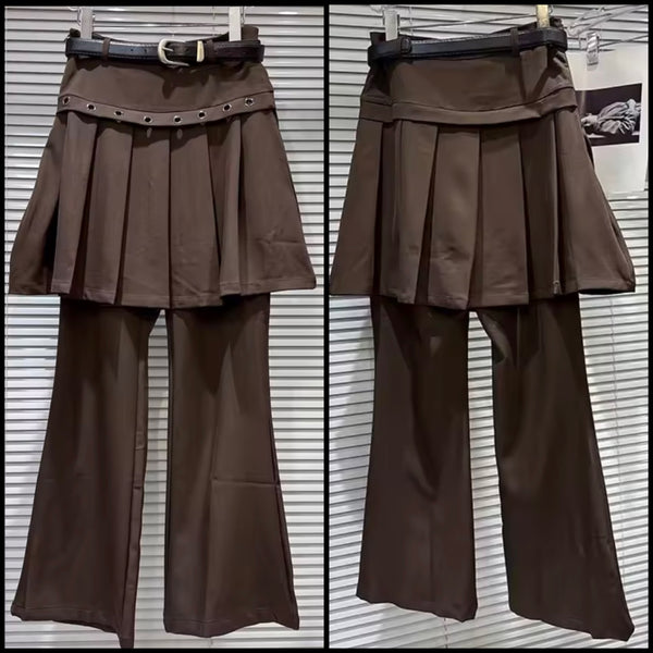 Women Brown Wrap Pleaded Skirt Fashion Pants