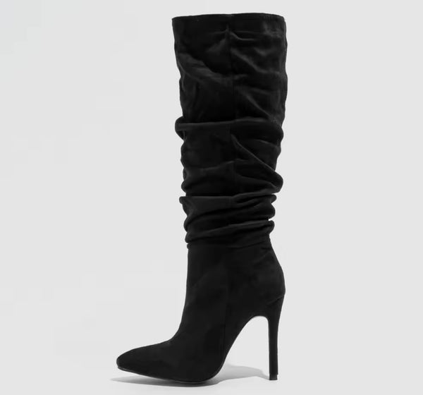 Women Fashion Suede Ruched Knee High Boots