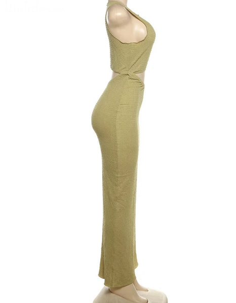 Women Cut Out Sexy Sleeveless Solid Color Maxi Dress
