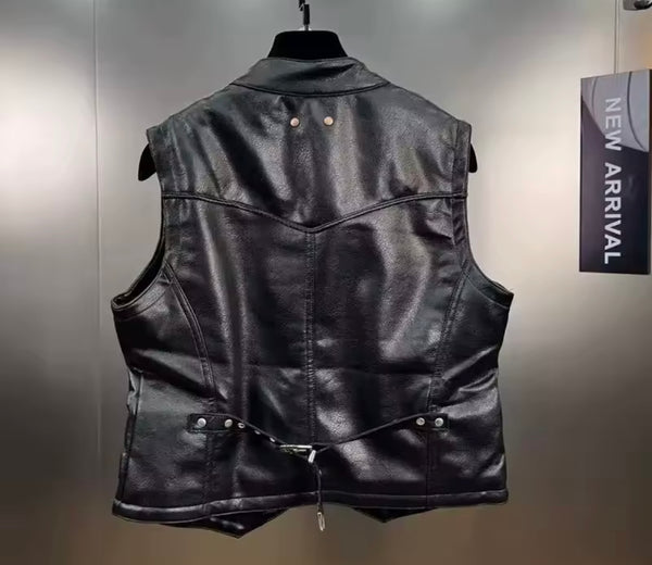 Women Sleeveless Fashion Faux Leather Black Vest Jacket