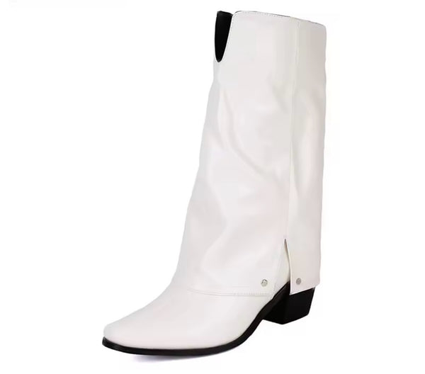 Women Pointed Toe Faux Leather Fashion Ankle Western Boots