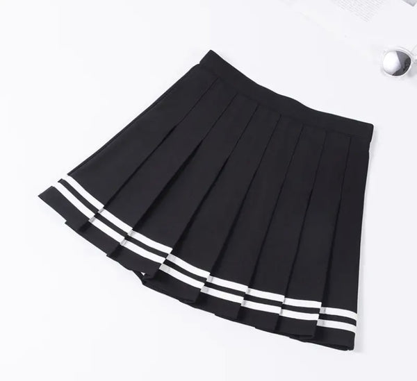 Women Fashion Striped Pleated Short Skirt