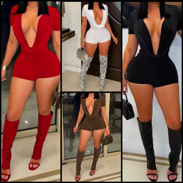 Women Sexy V-Neck Short Sleeve Fashion Romper