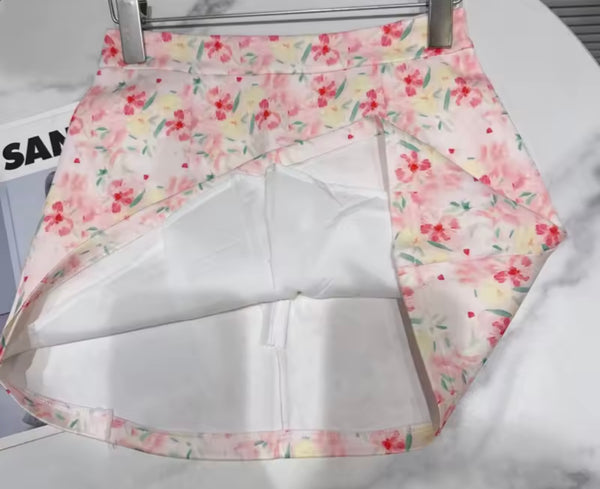 Women Pink Button Up Full Sleeve Two Piece Floral Skirt Set