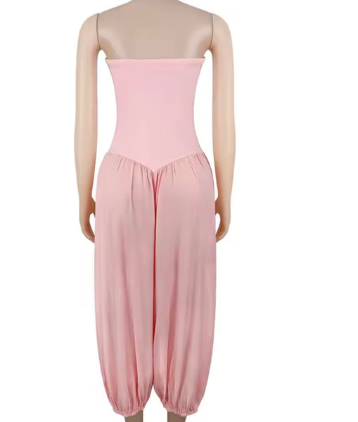 Women Strapless Fashion Pleated Jumpsuit