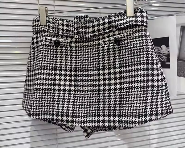 Women Fashion Plaid Button Up Blazer Two Piece Wrap Short Set