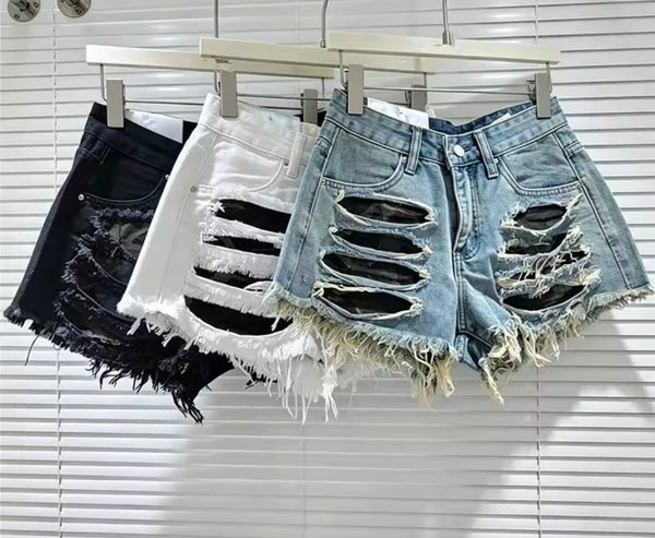 Women Fashion Ripped Denim Shorts