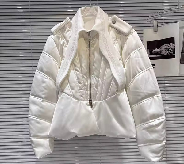 Women Fashion Zip Up Puff Warm Jacket