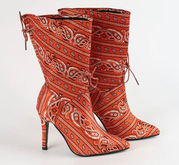 Women Printed Lace Up Fashion Ankle Boots