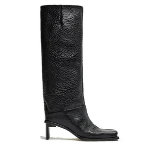 Women Square Toe Faux Leather Fashion Knee High Boots