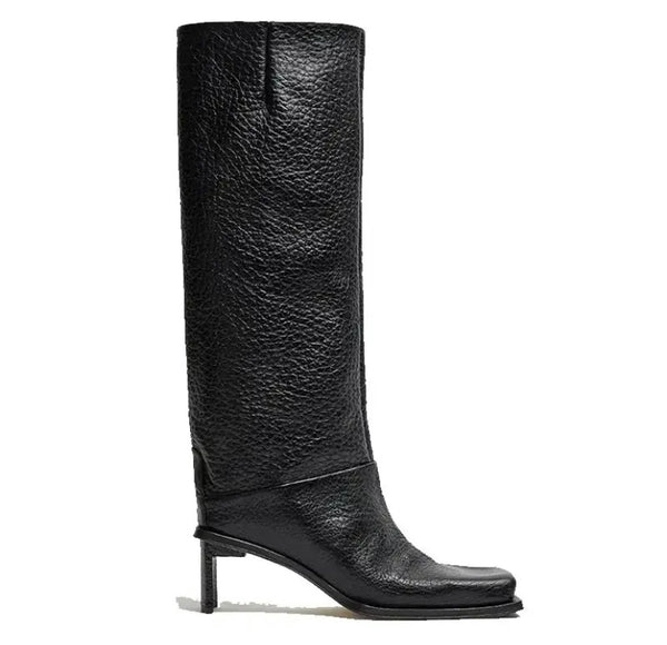 Women Square Toe Faux Leather Fashion Knee High Boots