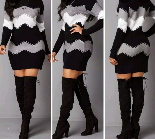 Women Sexy Full Sleeve Multicolored Striped Dress