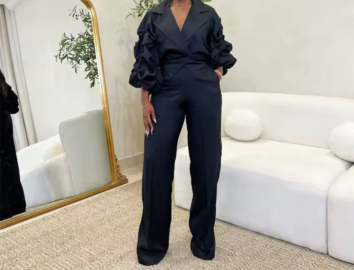Women Fashion Ruffled Full Sleeve Two Piece Pant Set