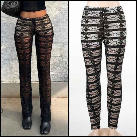 Women Sexy Fashion Black Lace Pants