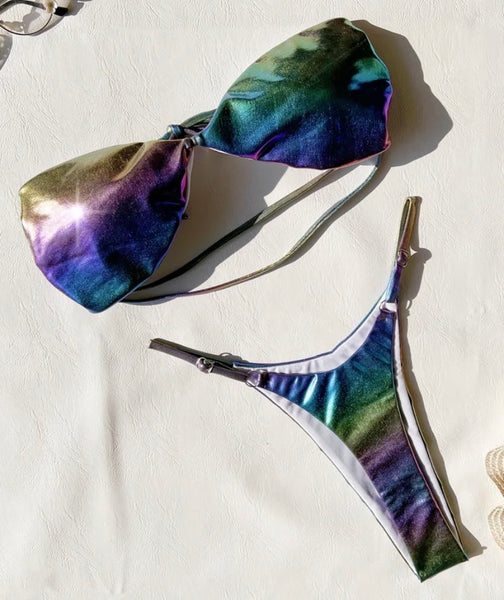 Women Sexy Strapless Colorful Metallic Bikini Swimsuit