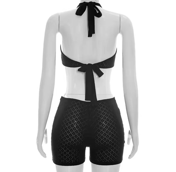 Women Sexy Halter Sleeveless Open Back Mesh Romper