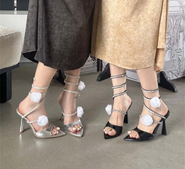 Women Fashion Floral Bling High Heel Sandals