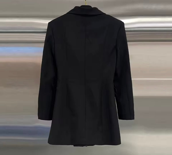 Women Fashion Color Buckle Belted Full Sleeve Blazer Top