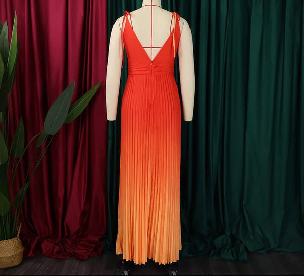 Women Sexy Sleeveless Gradient Pleated Maxi Dress