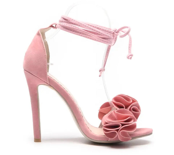 Women Suede Floral Lace Up High Heel Sandals