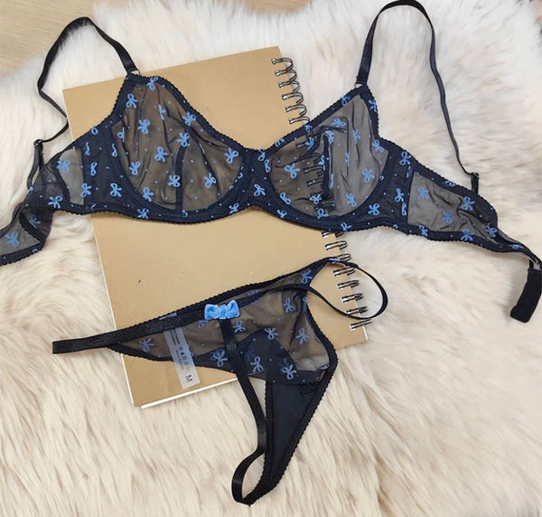 Women Sexy Printed Mesh Lingerie Set