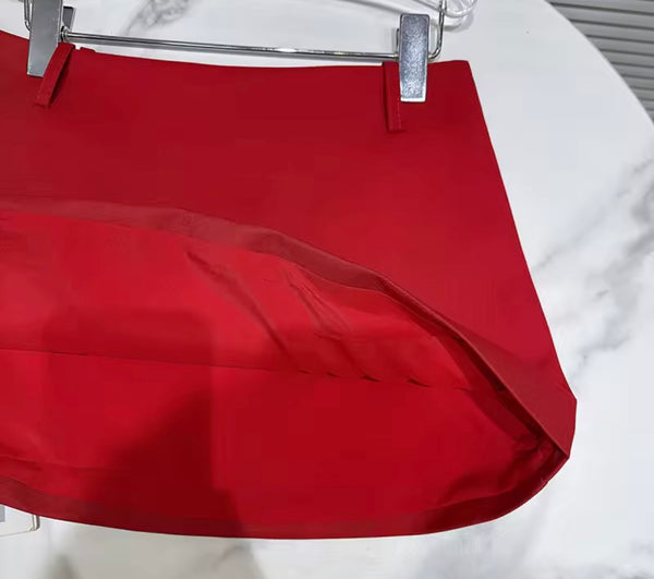Women White Full Sleeve Two Piece Red Skirt Set
