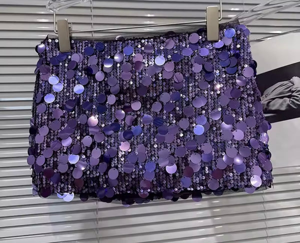 Women Sexy Fashion Purple Sequins Short Skirt