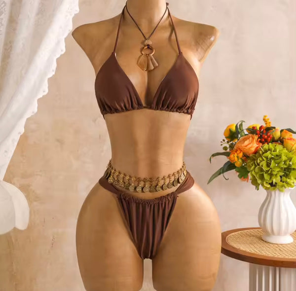Women Sexy Halter Bikini Mesh Dress Cover Up Set