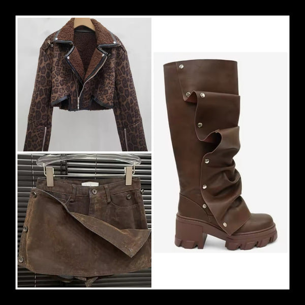 Women Fashion Faux Leather Button Platform Knee High Boots
