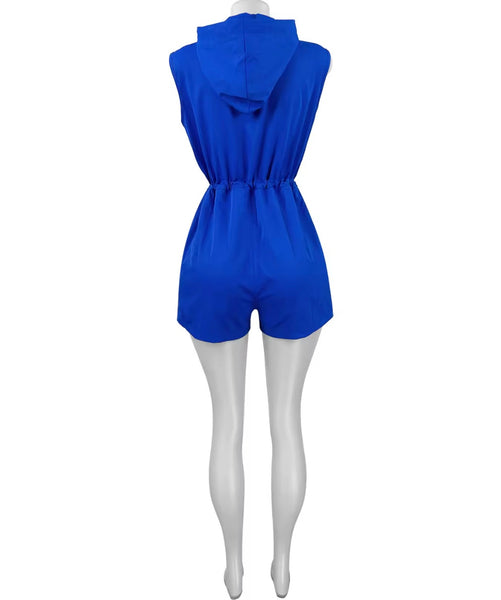 Women Zip Up Sleeveless Hooded Fashion Color Romper