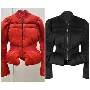 Women Fashion Zip Up Solid Color Jacket