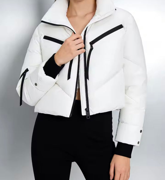 Women Fashion Zipper Puff Short Jacket