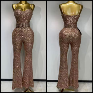 Women Sexy Chain Sleeveless Sequins Jumpsuit