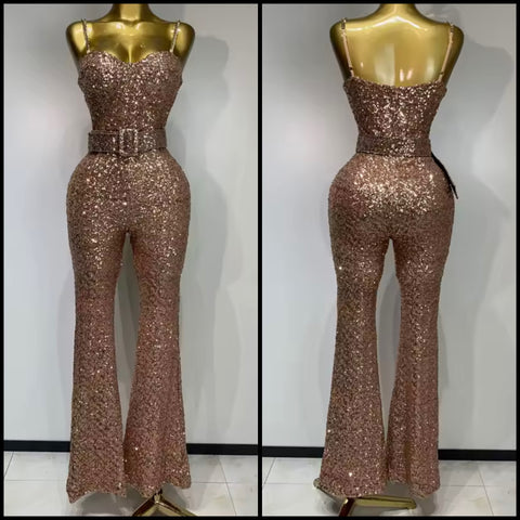 Women Sexy Chain Sleeveless Sequins Jumpsuit